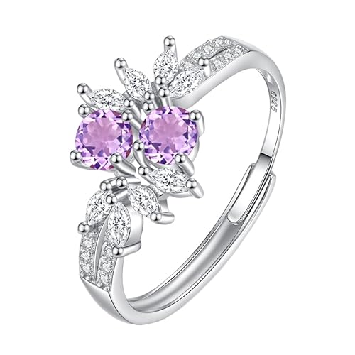 925 Sterling Silber Doppel-Edelsteinring Für Damen, Rundschliff, Natürlicher Edelsteinring, Zirkonia, Ewigkeits-Verlobungsring, Cocktail-Versprechen, Ehering, Amethyste von Generisch