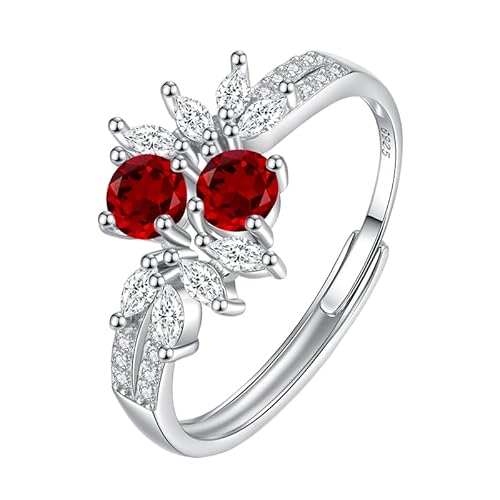 925 Sterling Silber Doppel-Edelsteinring Für Damen, Rundschliff, Natürlicher Edelsteinring, Zirkonia, Ewigkeits-Verlobungsring, Cocktail-Versprechen, Ehering, Rubin von Generisch