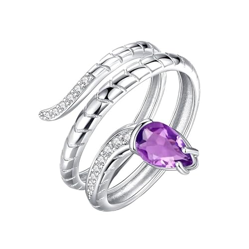 925 Sterling Silber Edelsteinring Für Damen Strukturierte Geschnitzte Schlange Zirkonia Ringe Verstellbarer Kristallring Verlobungsring Cocktail Ehering Geschenk Mit Box Amethyst von Generisch