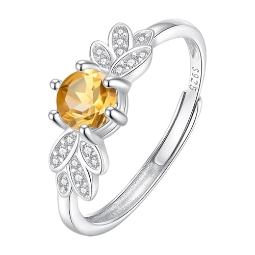 925 Sterling Silber Edelsteinring Für Damen Vintage Blätter Zirkonia Ringe Verstellbar Facettiert Kristall Band Verlobung Cocktail Ehering Geschenk Mit Box Citrin von Generisch