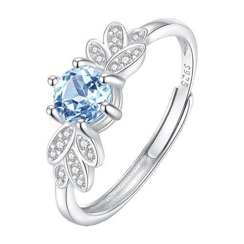 925 Sterling Silber Edelsteinring Für Damen Vintage Blätter Zirkonia Ringe Verstellbar Facettiert Kristallband Verlobung Cocktail Ehering Geschenk Mit Box Topas von Generisch