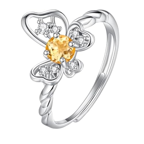 925 Sterling Silber Edelsteinring Für Frauen Hohle Schmetterlingsringe Verstellbarer Rundschliff Natürlicher Kristallring Verlobungs-Cocktail-Ehering Geschenk Citrin von Generisch