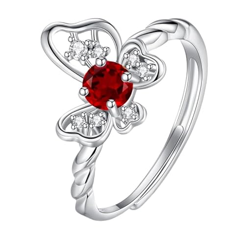 925 Sterling Silber Edelsteinring Für Frauen Hohle Schmetterlingsringe Verstellbarer Rundschliff Natürlicher Kristallring Verlobungsring Cocktail Ehering Geschenk Rubin von Generisch