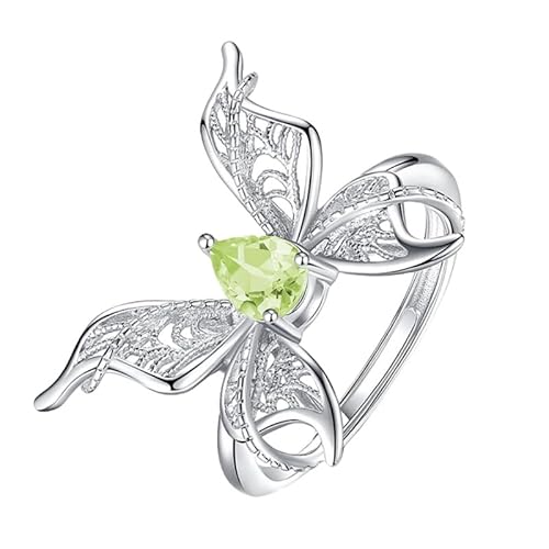 925 Sterling Silber Edelsteinring Für Frauen Hohle Schmetterlingsringe Verstellbarer Tropfenschliff Natürlicher Kristallring Verlobungs-Cocktail-Ehering Geschenk Peridot von Generisch