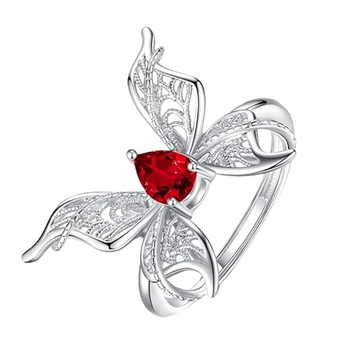 925 Sterling Silber Edelsteinring Für Frauen Hohle Schmetterlingsringe Verstellbarer Tropfenschliff Natürlicher Kristallring Verlobungs-Cocktail-Ehering Geschenk Rubin von Generisch
