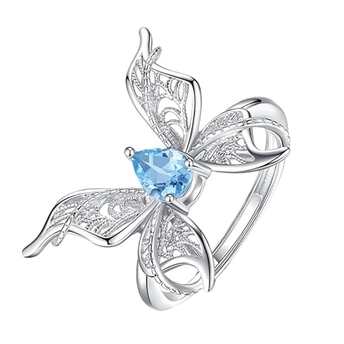 925 Sterling Silber Edelsteinring Für Frauen Hohle Schmetterlingsringe Verstellbarer Tropfenschliff Natürlicher Kristallring Verlobungs-Cocktail-Ehering Geschenk Topas von Generisch