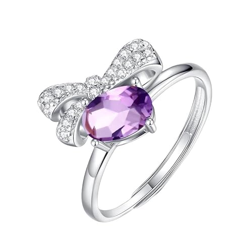 925 Sterling Silber Edelsteinring Für Frauen Süße Fliege Zirkonia Ringe Verstellbar Kristallband Verlobung Cocktail Ehering Geschenk Mit Box Amethyst von Generisch