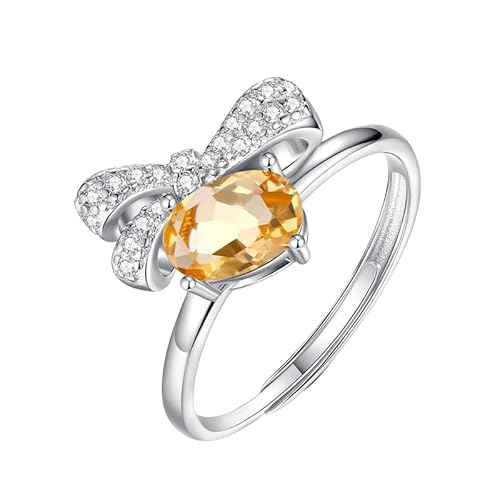 925 Sterling Silber Edelsteinring Für Frauen Süße Fliege Zirkonia Ringe Verstellbar Kristallband Verlobung Cocktail Ehering Geschenk Mit Box Citrin von Generisch