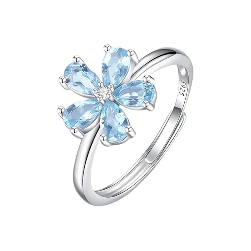 925 Sterling Silber Edelsteinring Für Mama Frauen Mädchen Blumen Edelsteinringe Verstellbarer Kristallring Cocktail Hochzeitsversprechen Band Geschenk Mit Box Topas von Generisch