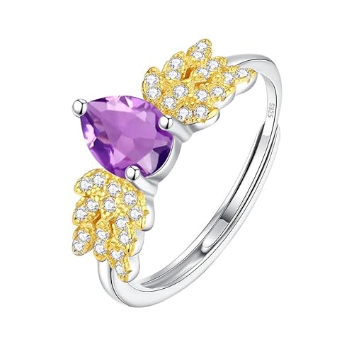 925 Sterling Silber Flügel Ring Für Frauen Natürlicher Edelstein Ring Birnenschliff Kristall Band Aaa Zirkonia Cocktail Verlobungsversprechen Ehering Für Sie Amethyst von Generisch