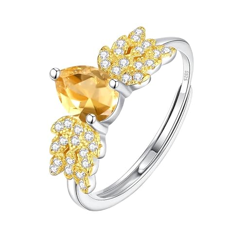 925 Sterling Silber Flügel Ring Für Frauen Natürlicher Edelstein Ring Birnenschliff Kristall Band Aaa Zirkonia Cocktail Verlobungsversprechen Ehering Für Sie Citrin von Generisch