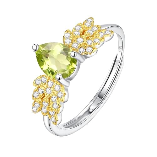 925 Sterling Silber Flügel Ring Für Frauen Natürlicher Edelstein Ring Birnenschliff Kristall Band Aaa Zirkonia Cocktail Verlobungsversprechen Ehering Für Sie Peridot von Generisch
