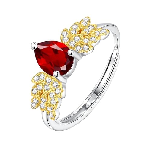925 Sterling Silber Flügel Ring Für Frauen Natürlicher Edelstein Ring Birnenschliff Kristall Band Aaa Zirkonia Cocktail Verlobungsversprechen Ehering Für Sie Rubin von Generisch