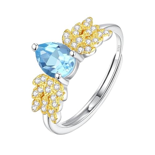 925 Sterling Silber Flügel Ring Für Frauen Natürlicher Edelstein Ring Birnenschliff Kristall Band Aaa Zirkonia Cocktail Verlobungsversprechen Ehering Für Sie Topas von Generisch
