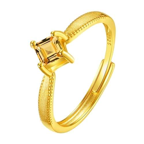 925 Sterling Silber Gebürsteter Verlobungsring Für Frauen Quadratschliff Edelstein Vergoldeter Ring Cocktail Eternity Verlobungsversprechen Ehering Geschenke Für Sie Citrin von Generisch