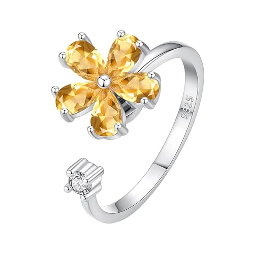 925 Sterling Silber Geburtssteinringe Für Frauen Mädchen Smaragdschliff Halo Solitär Diamantring Verstellbar Zirkonia Versprechen Ehering Geschenk Mit Box Citrin von Generisch