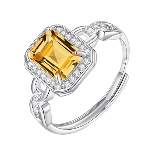 925 Sterling Silber Geburtssteinringe Für Frauen Mädchen Smaragdschliff Halo Solitär Diamantring Verstellbar Zirkonia Versprechen Ehering Geschenk Mit Box Citrin von Generisch
