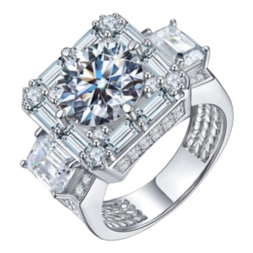 925 Sterling Silber Glänzender Vollring Zirkonia Ringe CZ Ring Verlobung Ehering Für Frauen Pflanze Ringe (Gold, A) von Generisch