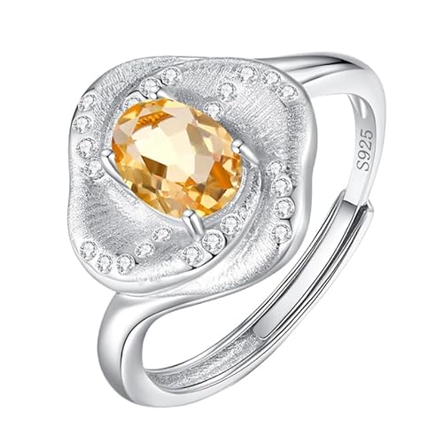 925 Sterling Silber Halo Solitär Verlobungsring Für Frauen Ovaler Schliff Natürlicher Edelstein Verstellbarer Ring Cz Romantisches Rosenband Cocktail Hochzeitsversprechen Band Citrin von Generisch