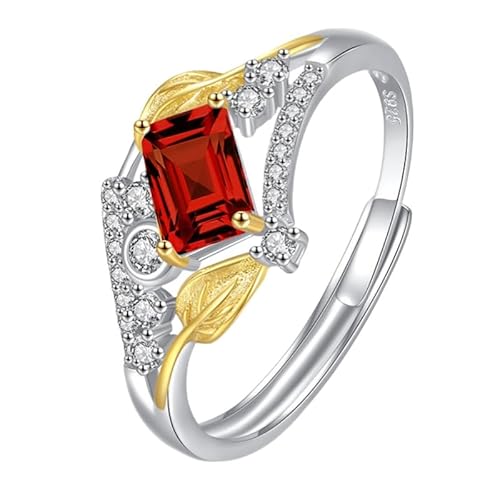 925 Sterling Silber Halo Solitär Verlobungsring Für Frauen Smaragdschliff Natürlicher Edelstein Ring Cz Vergoldet Blätter Band Cocktail Hochzeitsversprechen Band Rubin von Generisch