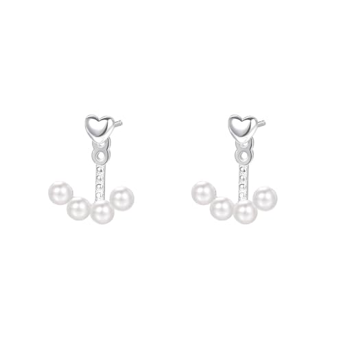 925 Sterling Silber Herz Ohrstecker für Frauen – Koreanischer süßer Stil minimalistische Kugelrücken-Ohrringe (Weißgold vergoldet) von Generisch