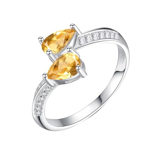 925 Sterling Silber Herzring Für Frauen Natürlicher Edelstein Fliege Ring Verlobungsring Braut Prinzessin Ehering Für Sie Größenverstellbar Citrin von Generisch