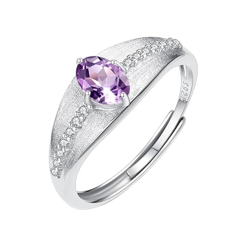 925 Sterling Silber Ovalschliff Edelsteinring Für Damen Vintage Klobiger Ring Zirkonia Gebürstet Band Cocktail Ewigkeit Verlobungsversprechen Ehering Amethyste von Generisch