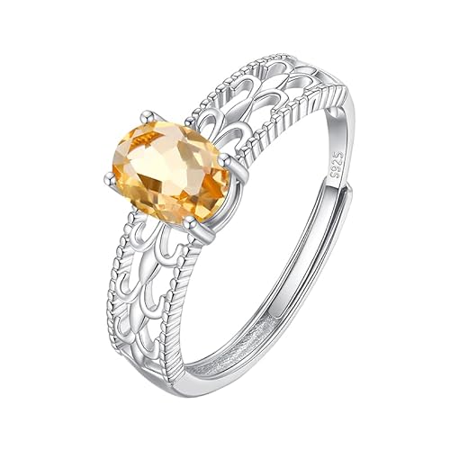 925 Sterling Silber Ovalschliff Halo Solitär Verlobungsring Für Frauen Hohler Klobiger Ring Natürlicher Edelstein Band Ewigkeitsversprechen Ehering Größe Verstellbar Citrin von Generisch