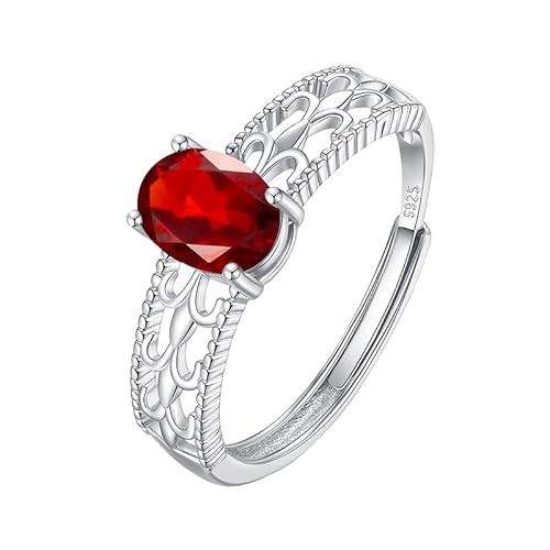 925 Sterling Silber Ovalschliff Halo Solitär Verlobungsring Für Frauen Hohler Klobiger Ring Natürlicher Edelstein Band Ewigkeitsversprechen Ehering Größe Verstellbar Rubin von Generisch