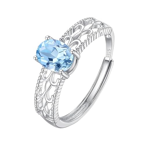 925 Sterling Silber Ovalschliff Halo Solitär Verlobungsring Für Frauen Hohler Klobiger Ring Natürlicher Edelstein Band Ewigkeitsversprechen Ehering Größe Verstellbar Topas von Generisch