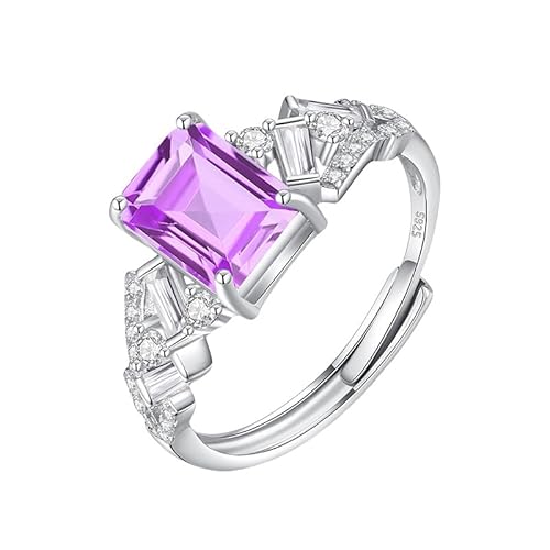 925 Sterling Silber Ring Für Damen, Natürliche Edelsteine, 8 X 10 Mm, Kissenschliff, Ehering, Cocktail-Verlobungsring Für Sie, Größenverstellbarer Amethystring von Generisch