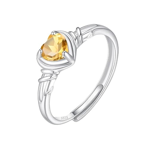 925 Sterling Silber Ring Für Damen Silber Liebesherz Ring Verstellbar Natürlicher Edelstein Band Verlobungsversprechen Ehering Mit Schmuckschatulle Citrin von Generisch