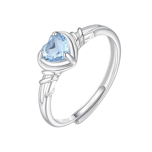 925 Sterling Silber Ring Für Damen Silber Liebesherz Ring Verstellbar Natürlicher Edelstein Band Verlobungsversprechen Ehering Mit Schmuckschatulle Topas von Generisch