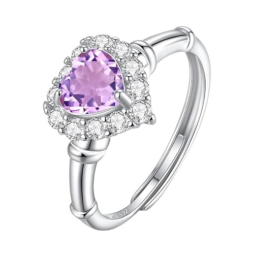 925 Sterling Silber Ring Für Damen Silber Liebesherz Ring Verstellbar Zirkonia Band Edelstein Verlobungsversprechen Ehering Mit Schmuckschatulle Amethystring von Generisch