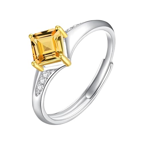 925 Sterling Silber Ring Für Damen Silber Quadrat Topas Diamant Ring Verstellbar Band Verlobungsversprechen Hochzeit Brautband Mit Schmuckschatulle Citrin von Generisch