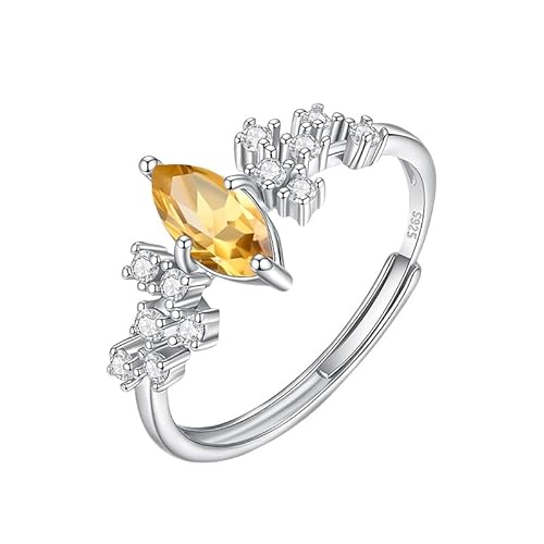 925 Sterling Silber Ring Für Damen Silber Zirkonia Stapelbarer Ring Verstellbar Natürlicher Edelstein Band Verlobungsversprechen Ehering Mit Schmuckschatulle Citrin von Generisch