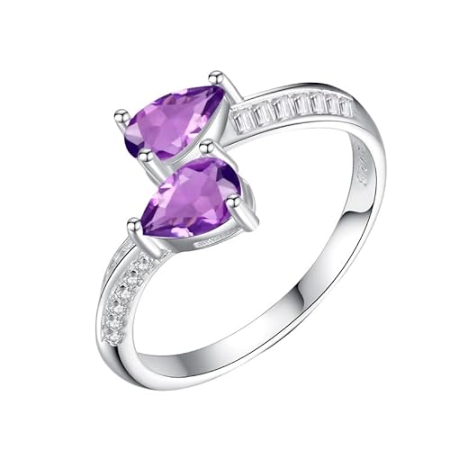 925 Sterling Silber Ring Für Frauen Birnenschliff Natürlicher Edelstein Ring Doppelstein Braut Verlobungsversprechen Ehering Für Sie Größenverstellbar Amethyst von Generisch