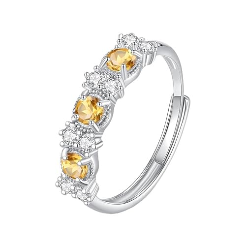 925 Sterling Silber Ring Für Frauen Citrin/Amethyst/Topas/Peridot/Granat Kristall Stapelbarer Ring Verlobungsring Ehering Versprechen Cocktail Band Für Sie Citrin von Generisch