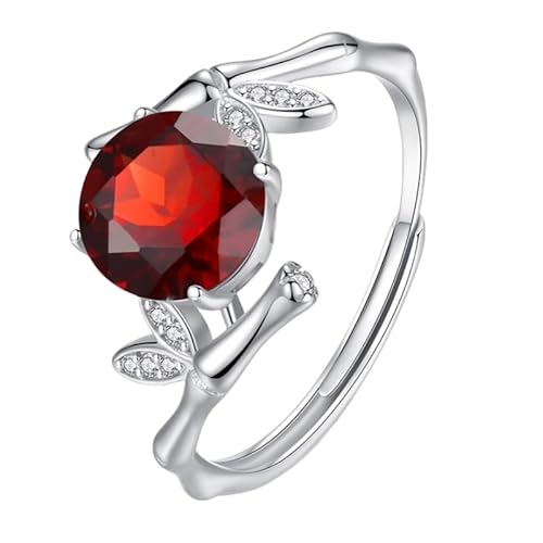 925 Sterling Silber Ring Für Frauen Natürliche Edelsteine Runder Schliff Ehering Zirkonia Bambus Band Cocktail Infinity Versprechen Band Für Sie Größe Verstellbar Rubin von Generisch