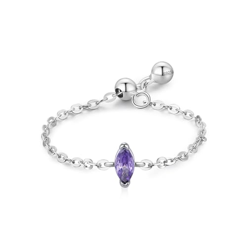 925 Sterling Silber Ringe Für Frauen Silberner Geburtssteinring Für Frauen Und Mädchen, Gliederkette Mit Quadratischem Kristall-Zirkonia, Verlobungs- Und Eheringe, Verstellbar, Versprechensschmuck von Generisch