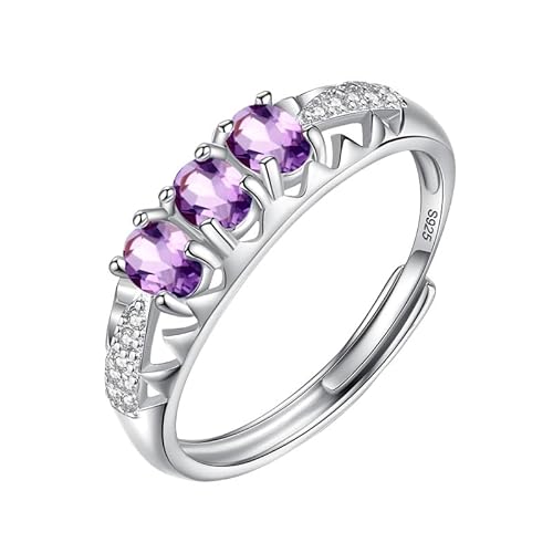 925 Sterling Silber Ringe Ring Für Frauen Natürliche Edelsteine Band Statement Verlobungsversprechen Ehering Für Sie Größenverstellbarer Amethystring von Generisch