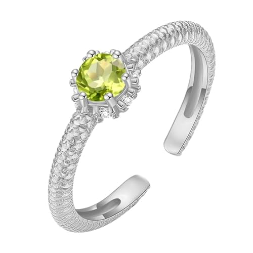 925 Sterling Silber Rund Halo Solitär Verlobungsring Für Frauen Facettenschliff Naturedelstein Ring Zirkonia Strukturband Cocktail Ehering Peridot von Generisch