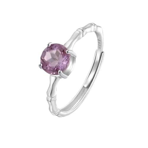 925 Sterling Silber Runder Amethystring Für Frauen Statement Bambusring Silber Offen Verstellbar Fingerband Verlobungsschmuck Geschenke Für Frauen Mädchen von Generisch