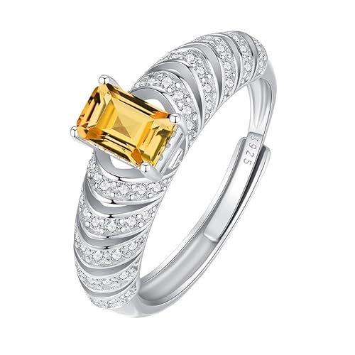 925 Sterling Silber Smaragdschliff Halo Verlobungsring Für Frauen Klobiger Ring Natürlicher Edelstein Band Ewigkeitsversprechen Ehering Für Ehefrau Freundin Geschenk Citrin von Generisch