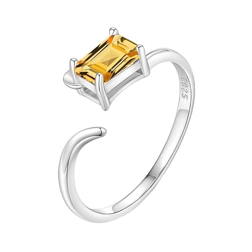 925 Sterling Silber Smaragdschliff Ring Für Frauen Löffel Offene Ringe Natürlicher Edelstein Stapelring Wickelband Verlobungsversprechen Ehering Geschenk Mit Box Citrin von Generisch