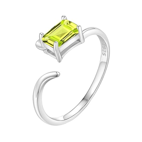 925 Sterling Silber Smaragdschliff Ring Für Frauen Löffel Offene Ringe Natürlicher Edelstein Stapelring Wickelband Verlobungsversprechen Ehering Geschenk Mit Box Peridot von Generisch