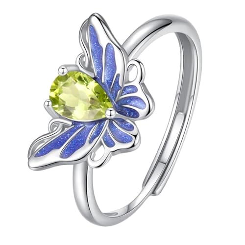 925 Sterling Silber Tropfen Halo Solitär Verlobungsring Für Frauen Birnenschliff Natur Edelstein Ring Cz Emaille Schmetterling Band Cocktail Ehering Peridot von Generisch