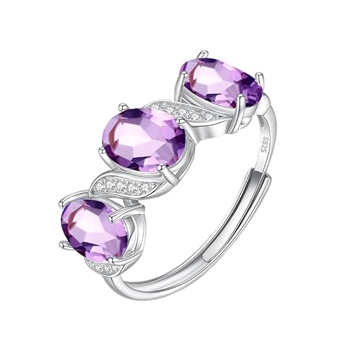 925 Sterling Silber Twist Ring Für Damen 3-Stein Oval Form Geburtsstein Edelstein Ring Verstellbar Zirkonia Versprechen Ehering Mit Geschenkbox Amethyste von Generisch