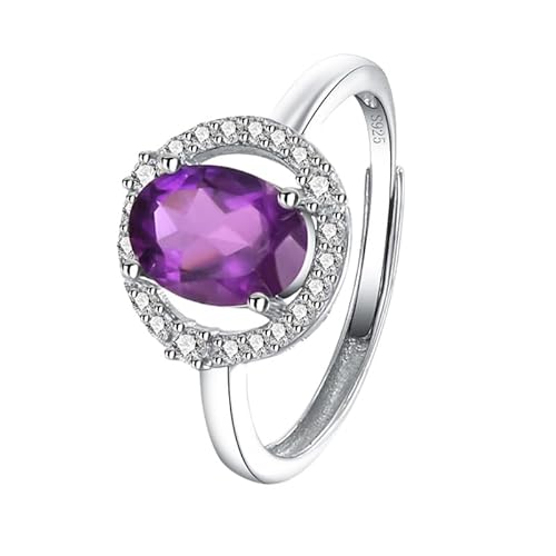 925 Sterling Silber Zirkonia Ring Für Damen Zierlicher Amethyst Inlay Ring Silber Offen Verstellbar Fingerband Verlobungsschmuck Geschenke Für Frauen Mädchen von Generisch