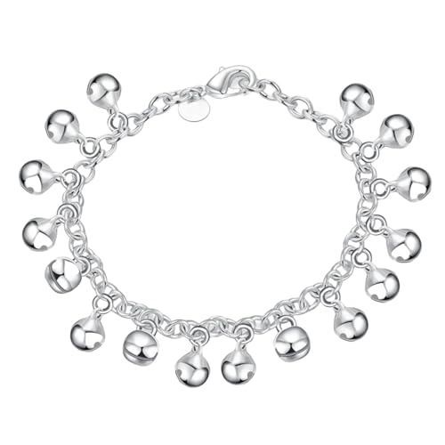 925 Sterling Silber verstellbare Glöckchenkette, Armband/Fußkettchen für Frauen und Mädchen, Glöckchen-Perlen-Charm-Armband, Damenschmuck Armband Schmal (Silver, One Size) von Generisch